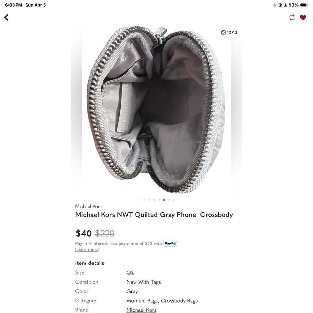 Michael Kors NWT Quilted Gray Phone  Crossbody